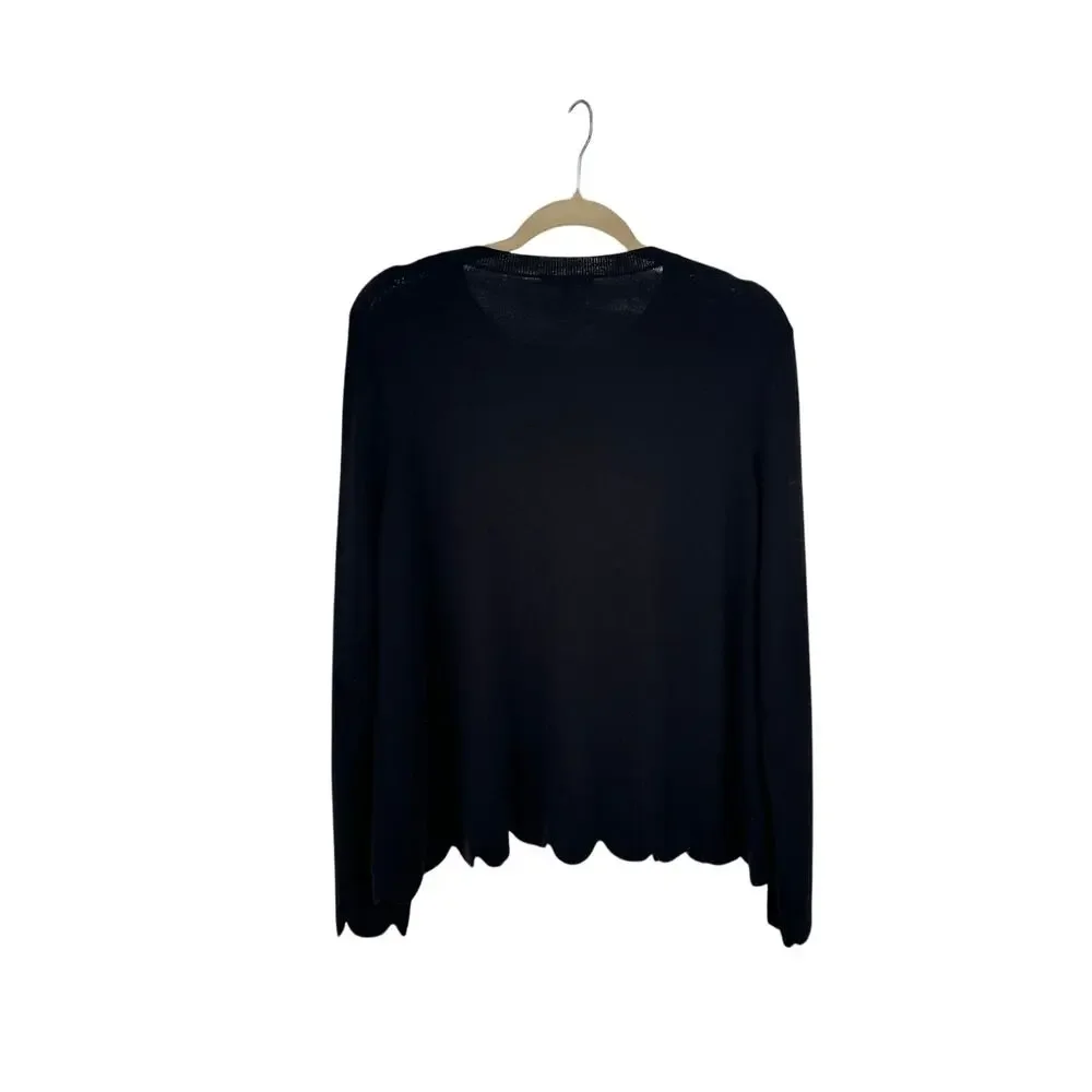 COS Navy Blue 100% Wool Scalloped Hem Sweater Womens Medium Crewneck Pullover